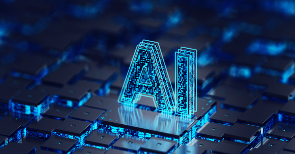 AI Schriftzug auf dunklen Blöcken